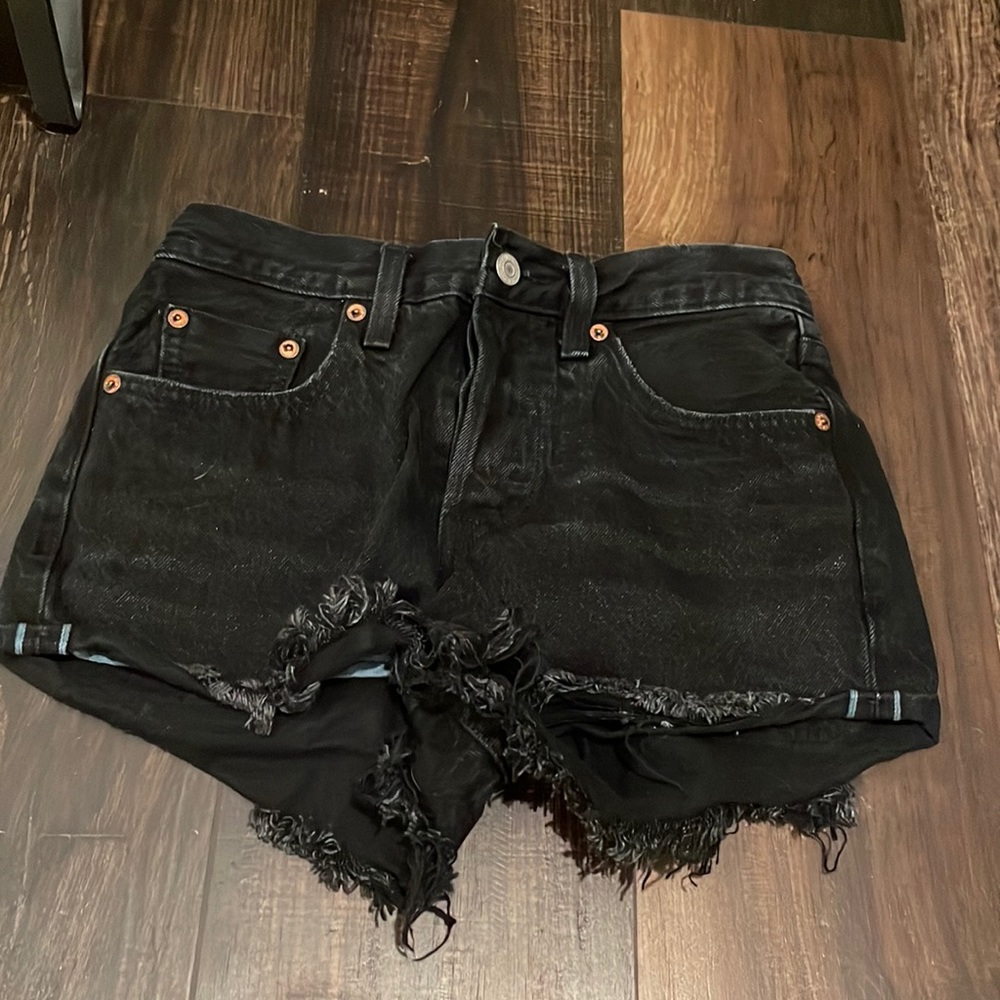 Levi's Black Distressed Jean Shorts - Picture 1 of 7